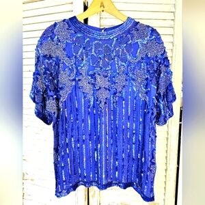 Vintage 80s silk beaded evening top L